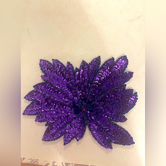 sequin appliqué beaded vintage floral ethnic Artisan deep purple - Picture 2 of 3